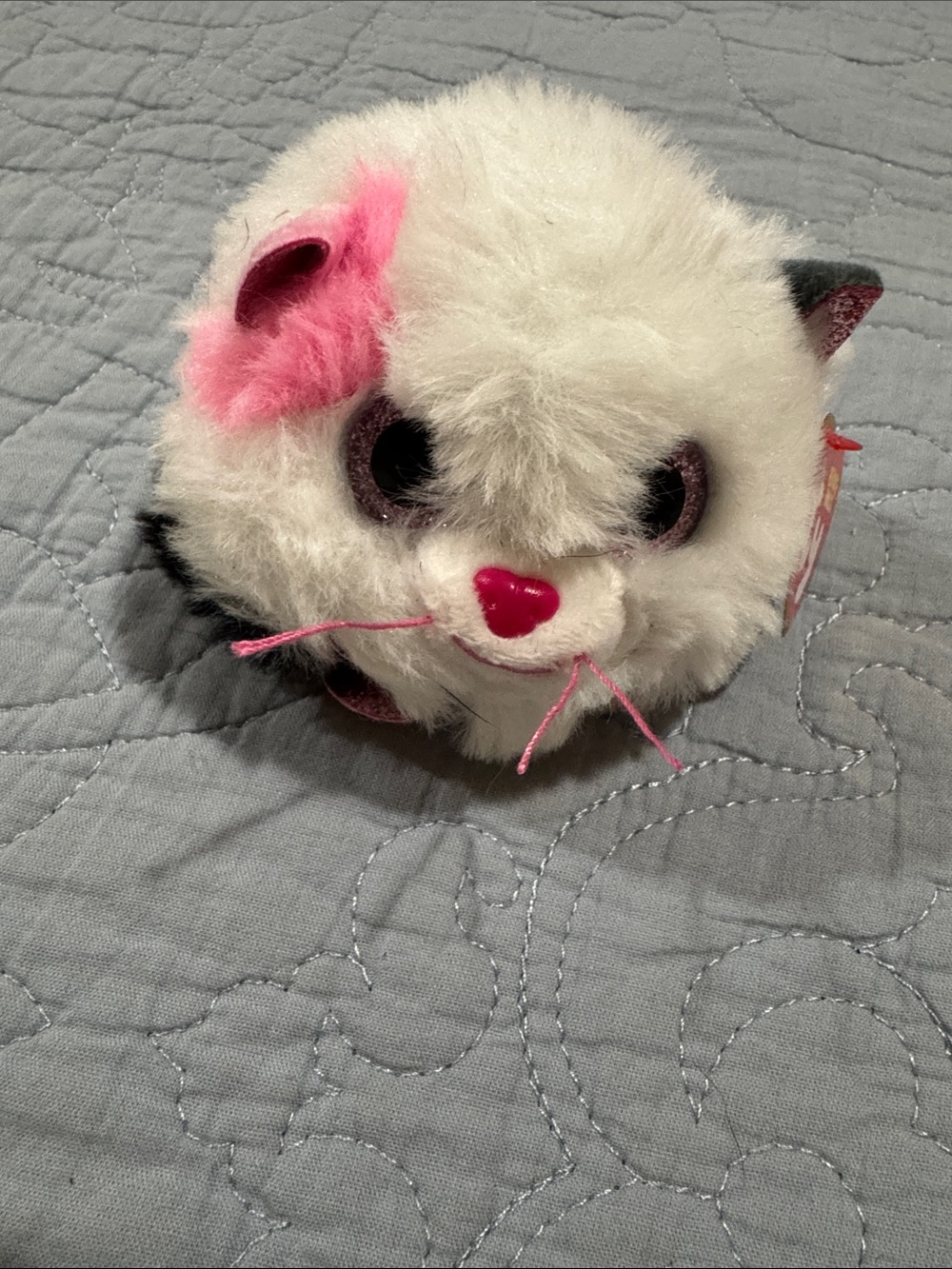 Ty White & Pink Plush Cat Toy - Round Furry Companion